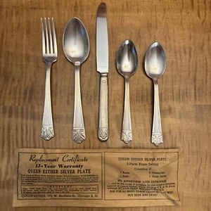 VINTAGE 1930’s LADY ESTHER BY QUEEN ESTHER SILVER PLATE 5-PIECE PLACE SETTING - Picture 1 of 15