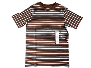 Wonder Nation T-Shirt Boys Size Small 6 - 7 Striped Brown Navy White Cotton/Poly - Picture 1 of 4