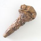 Walking Stick Handle Carved Wood Beast Glass Eyes Antique