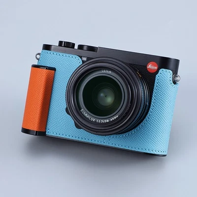 Genuine Leather Camera Bag Case Grip Protect Cover Belt Neck Strap For Leica Q3 - Image 1 of 4