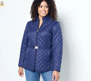 Dennis Basso Quilted Coat to Vest Detachable Sleeves Jacket Women’s 18-20 Belted - Picture 1 of 11
