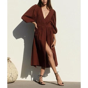 Vestido Ciao Lucia Cala en marrón berenjena envolvente manga 3/4 XS - Imagen 1 de 17