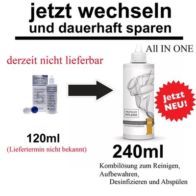 PREMIUM PFLEGE KOMBILÖSUNG FÜR HARTE LINSEN Ersatz für Concare Aufbewahrung / 1-6 x Premium Pflege Kombilösung Hart a 240ml