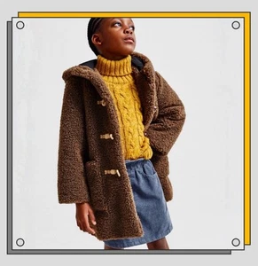 Zara Kids Teddy Duffle Toggle Hooded Coat Size Big Kid 13-14/164CM - Picture 1 of 13