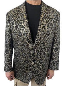 Schwarz/Gold Metallic Jacquard/Brokat Custom Jacke Blazer Herren* 42 USA Elevee - Bild 1 von 24