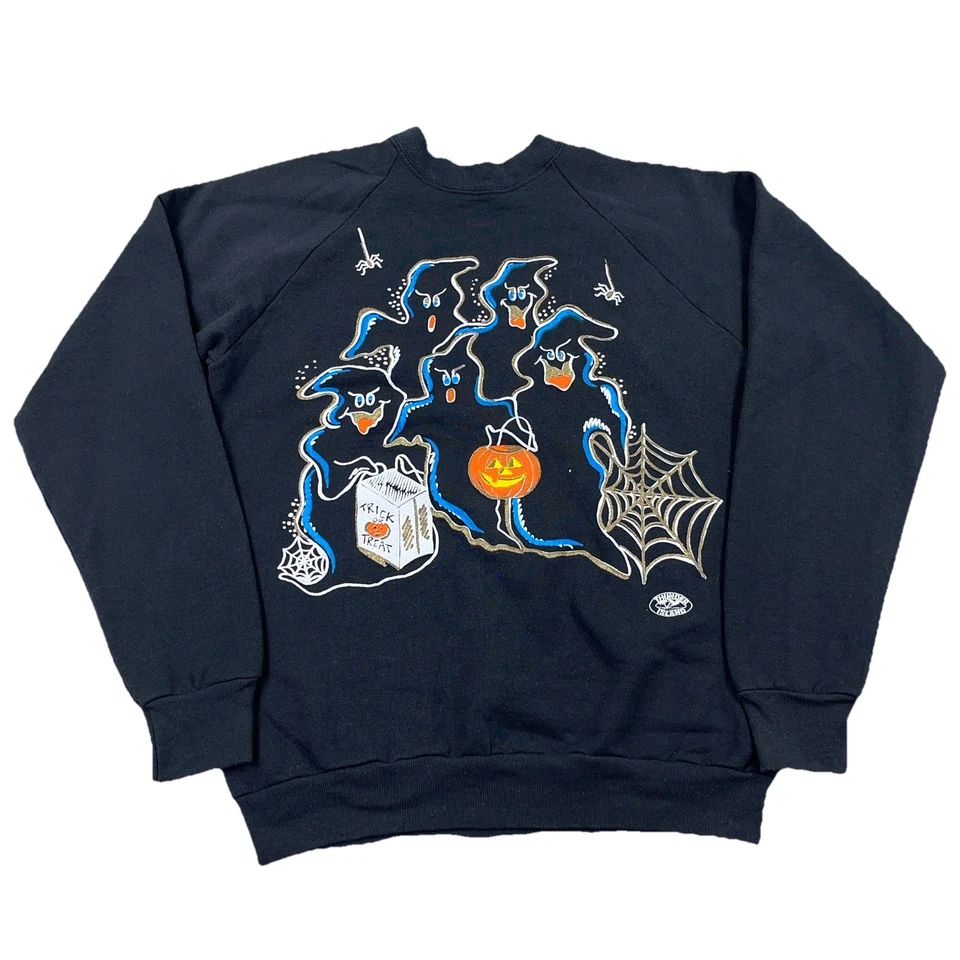 Sudadera Vintage Halloween Mujer Grande Años 80 90 Cuello Redondo Suéter Fantasma Espeluznante Foto 1 de 4