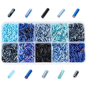 3000 Pcs 10 Colors Glass Bugle Beads, Blue Series Screwy Bugle Beads Long Tub... - Foto 1 di 7