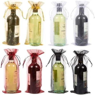 10/50x Organza Bottle Bags Wine Mesh Bag Sheer Chirstmas Wine Bottle Gift Bag - Image 1 of 4