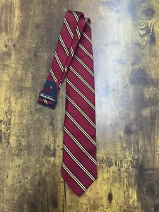 Brooks Brothers Red Tie With Navy & Gold Stripes 100% Silk Men's Necktie 56" - Picture 1 of 4