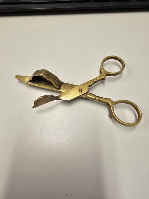 Vintage Antique Rare Candle Wick Trimmer Snuffer Solid Brass Scissors - Image 1 of 4