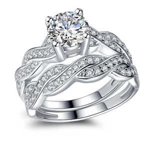 Juego de anillos de boda de plata esterlina 925 de corte redondo AAA CZ 2,75 CTW talla 5-11 - Imagen 1 de 10