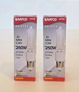 2 x BRAND NEW Satco S1918 120V 250-Watt T4.5 E11 Base Light Bulbs, Frosted - Picture 1 of 6