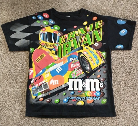 Vintage Ernie Irvan M&M's Nascar 1999 Mens T-Shirt Double Sided Graphic Size L Cover