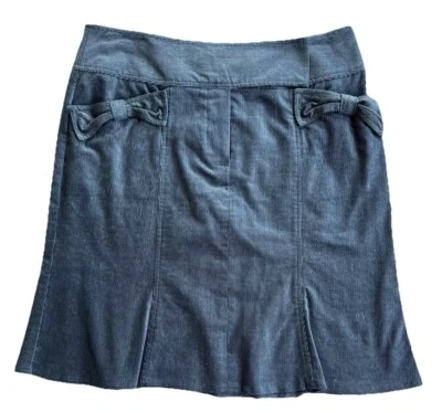 EUC Nanette Lepore Blue Fine Corduroy Striped Bows Pockets Vintage Soft Skirt 6 - Image 1 of 4