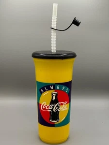 Coca Cola 1995 Yellow Plastic Cup w/ Straw - Picture 1 of 2