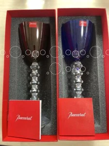Baccarat Vega Fortissimo Crystal Wine Glass Blue Red Set of 2 Unused FS NEW - Picture 1 of 9