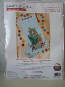 Dimensions Cross Stitch Kit 70-09621 WOODLAND ANIMALS STOCKING 16" - Picture 1 of 4