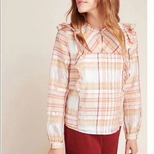 Anthropologie | Current Air Plaid Polly Ruffle Top Size Small NWT - Picture 1 of 12