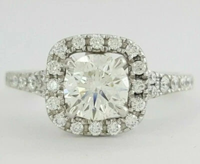 Scott Kay 圆形切割钻石光环订婚戒指 0.94 克拉 14K 白金 GSI — 第 1/4 张图片