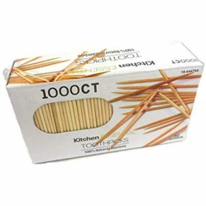 1000 Bamboo Round Wooden Double Pointed Catering Party Restaurant Toothpicks - Picture 1 of 7