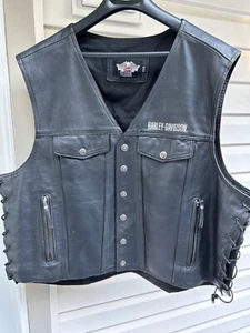 Harley Davidson Lederweste Jacke Herren Large Piston Schwarz Original Made in USA - Bild 1 von 9