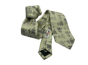 Krawatte Elegant Glänzend Beige Blumen Grau Und Schlamm Herren Zeremonie - Picture 1 of 2