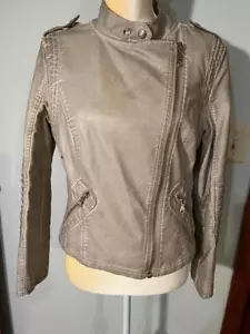 BLACK SWAN Womens Grey Silver FAUX Leather Motorcycle Jacket Size Large - Picture 1 of 11