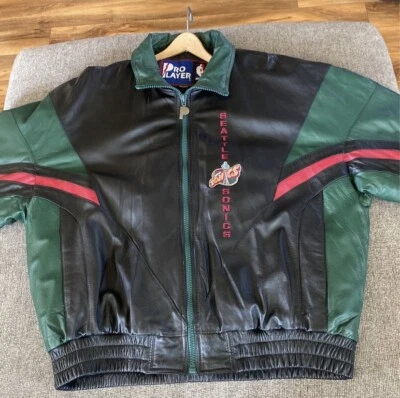 Vintage 90s Pro Player Seattle Super Sonics NBA Leather Zip Up Jacket size M - Image 1 of 3