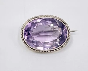 Antike Brosche 800 Silber echter Amethyst 18,4 mm Markierungsmarke facettiert - Bild 1 von 7