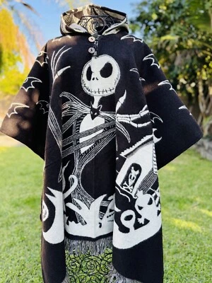 The Night Mare Before Christmas Alpaca Wool Blend Poncho. Unisex Made In Ecuador - Image 1 of 4