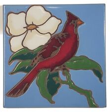 Vintage Red Bird Cardinal Italian Decorative Glazed Tile Hot Plate 