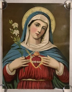 Impresión de póster litográfico original del Sagrado Corazón de María 16 x 20 finales de 1800’s - Imagen 1 de 14