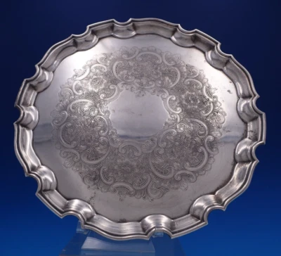 Bandeja para servir Ellis Barker inglesa plateada con corona floral 3/4" x 12" (#7625) Foto 1 de 4