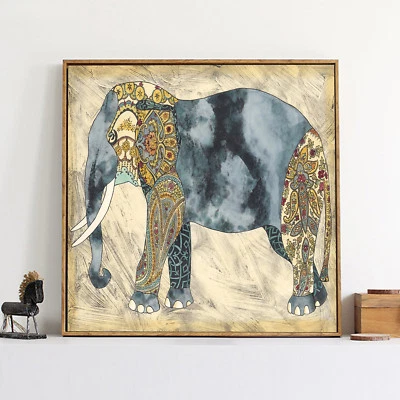 Elephant Art Vintage Oil Painting Silk Canvas Poster Wall Decor Unframed A291 - Image 1 of 4