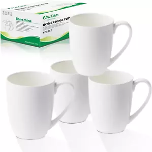 Luxury White Bone China Coffee Mugs Set of 4 - 12 Oz Lightweight Porcelain - Picture 1 of 12