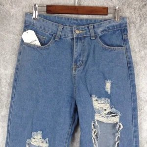 Fashion Sexy Lounge womens wide leg distressed high rise jeans Large light wash - Picture 1 of 4