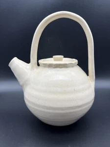 Handcrafted Cream Art Pottery Teapot - Stamped / Marked - Picture 1 of 11