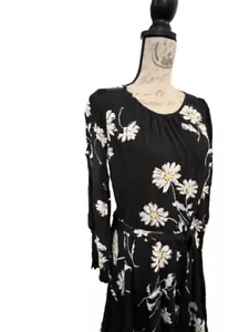 Talbots Midi Daisy Fit & Flare Dress Long Sleeves Floral BOHO Black Size 10p NWT - Picture 1 of 15