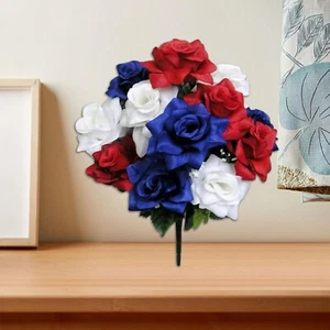 Artificial Veined Satin Rose Flowers Bush Red/White/Blue For Home Decorations - Picture 1 of 5