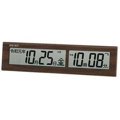 Seiko clock Table clock tea wood grain pattern radio wave digital SQ441B NEW - Image 1 of 4