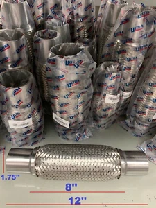 Exhaust Flex Pipe Stainless Steel Double Braid 1.75'' X 8'' X12''   - Picture 1 of 5
