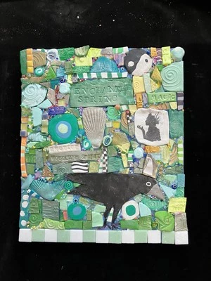 Handmade Mosaic Art” Enchanted Woods”Polymer Clay Original On Wood  12”x10” - Image 1 of 4