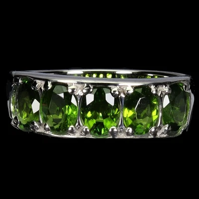 Anillo de plata de ley 925 ovalado cromo diopsido 5x4 mm piedras preciosas naturales joyería 8 Foto 1 de 4