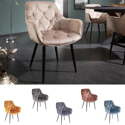 Design Stuhl MILANO FARBWAHL Samt mit Armlehne Ziersteppung gepolstert schwarz - Bild 1 von 4