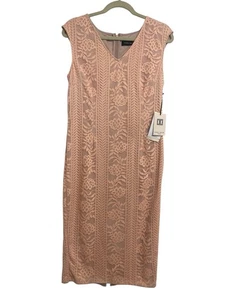 NEW Ivanka Trump Dress Lace Midi Pencil Dress Women's Size 12 Pink Peach V-Neck - Picture 1 of 12