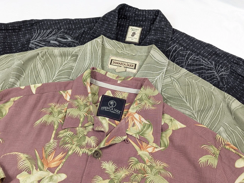 Silk Hawaiian Shirt Mens Medium Lot 3 Camp Jamaican Jaxx Floral Palm Vacation - Image 1 of 4