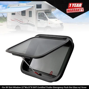 RV Exit Window 22"Wx15"H DOT Certified Trailer Emergency Push Out Glass w/ Scree - Picture 1 of 12