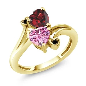 18K Yellow Gold Plated Silver Garnet Pink Moissanite and Black Diamond Ring For - Picture 1 of 6