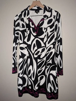 Nicole Miller Size Medium Abstract Business Casual Black White Pockets Dress  - Image 1 of 4