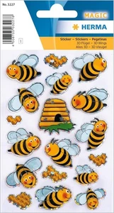HERMA 3227 Aufkleber Bienen klein groß, 18 Stück, 3D Tiere Sticker mit Bienenwab - Bild 1 von 4